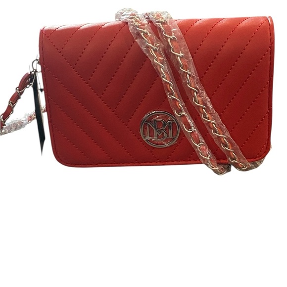 Badgley Mischka Handbags - Badgley Mischka Studio Quilted Cherry Red Vegan Crossbody w chain/ fabric strap